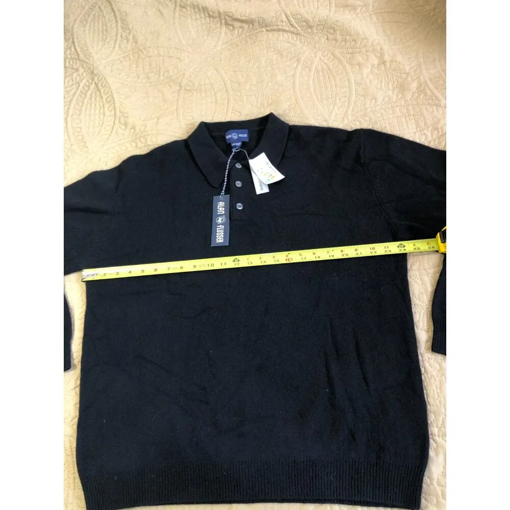 Vtg Y2K NWT Alan Flusser 100% Pure Cashmere Long Sleeve Polo Sweater Black Men M